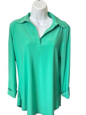 Jones New York Teal-Green Long Sleeve Polo Tunic, Sz M